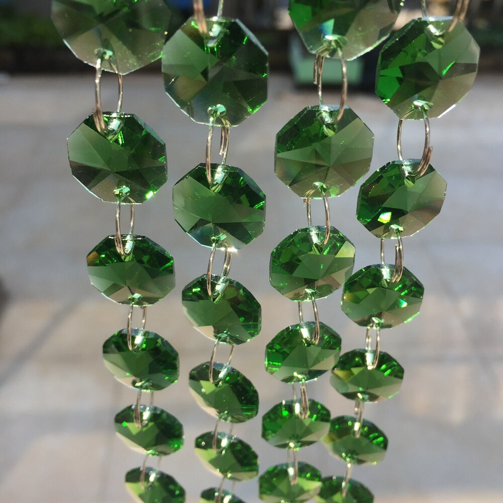 10 m/partij Crystal Glas Guirlande Streng 14mm Octagon Donkergroen Kralenketting Voor Wedding Kerstfeest Evenement Decoratie