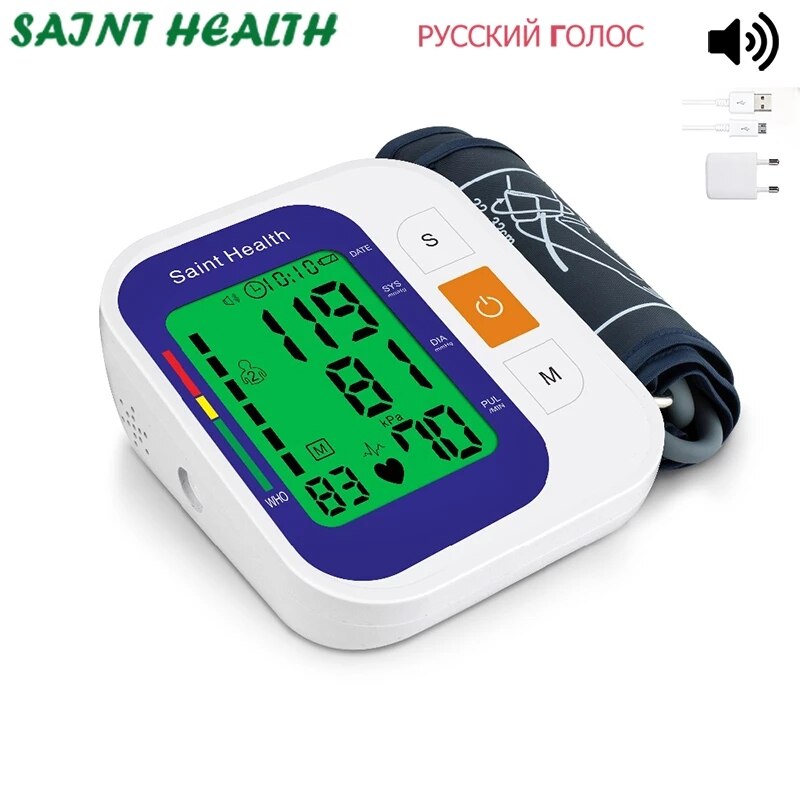 Russische Voice Met Backlight Tonometer Elektrische Digitale Bloeddrukmeter Bp Sphygmomanoter Hartslagmeter Voor Meten