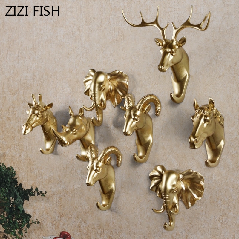 3D dierenkop muur haken Goud Herten muur haak woonaccessoires resin coat hook pared Haken voor badkamer