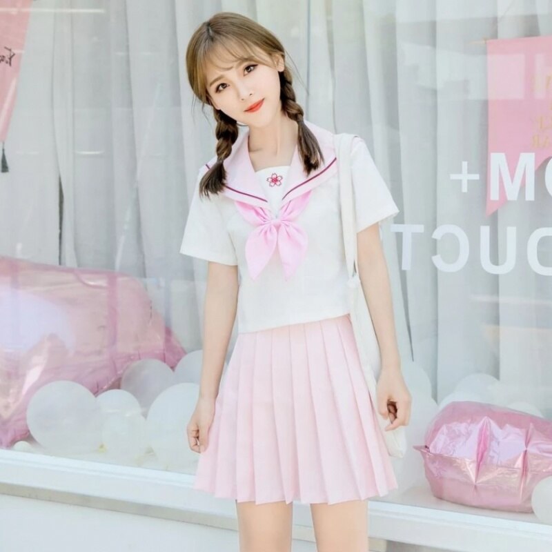 Costume de marin japonais doux pour filles, uniforme scolaire à manches courtes, uniformes JK rose doux XXL