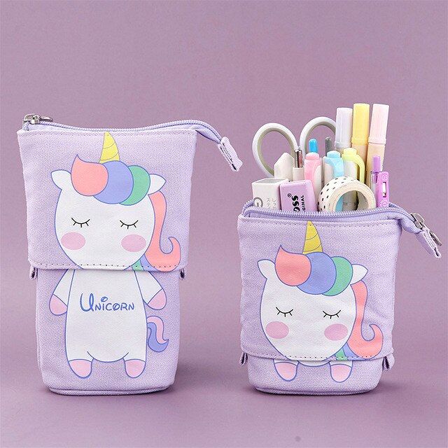 Pen Pencil Bag Case Cartoon Cute Cat Bear Sheep Canvas Fold Standing Holder Stationery Organizer Kids: 361