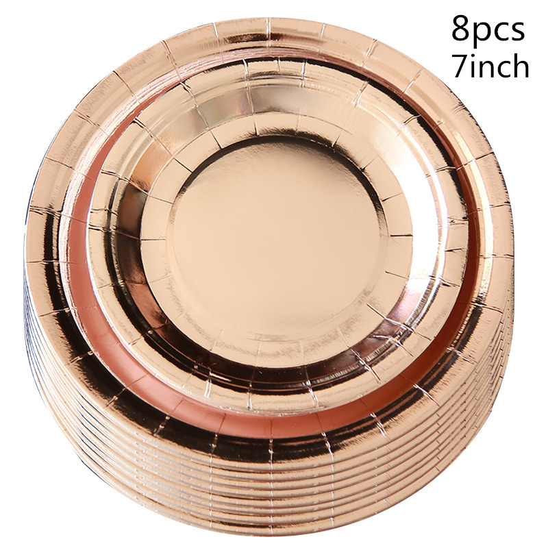 Rose Gold birthday party decorations Disposable Tableware Set Paper Plate Cup Wedding Bachelorette Party Decoration Baby Shower: 7 inch 8pcs
