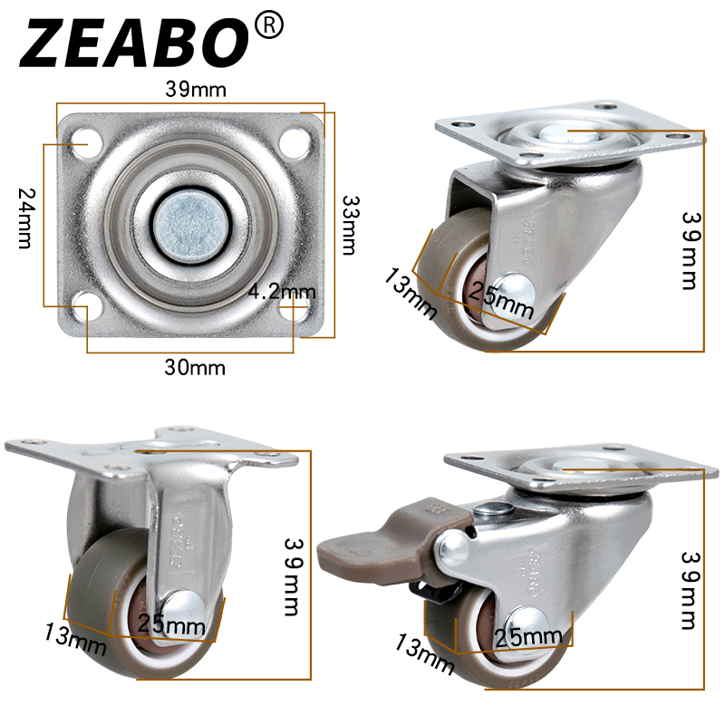 Wielen voor bureaustoel, wielen, M8 x 25 mm, draagvermogen 240