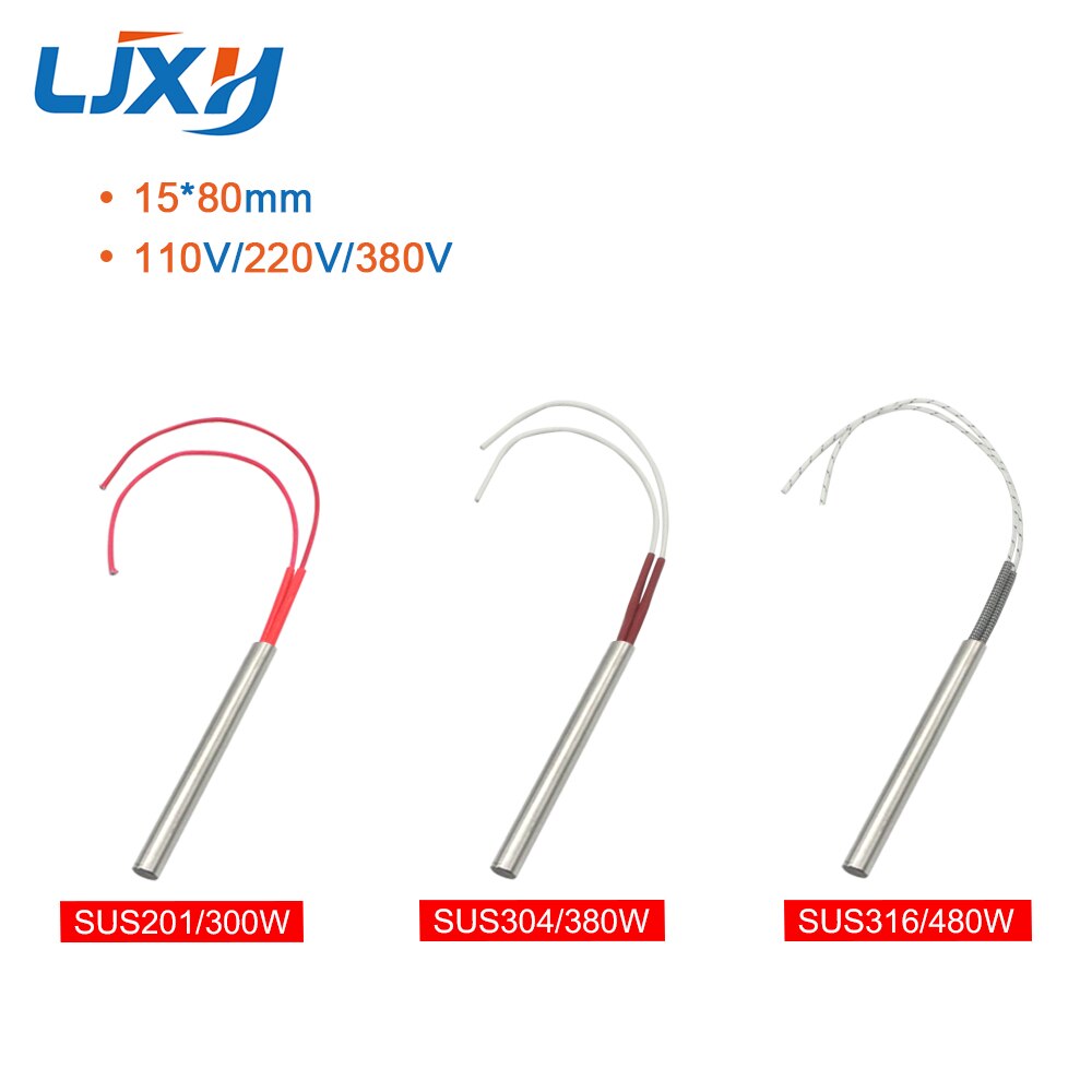 Élément chauffant à cartouche ljxh 2 pièces 15 mm x 80mm/0.591 " x3.15 "  ac110v/220v/380v résistances à cartouche 300w/380w/480w
