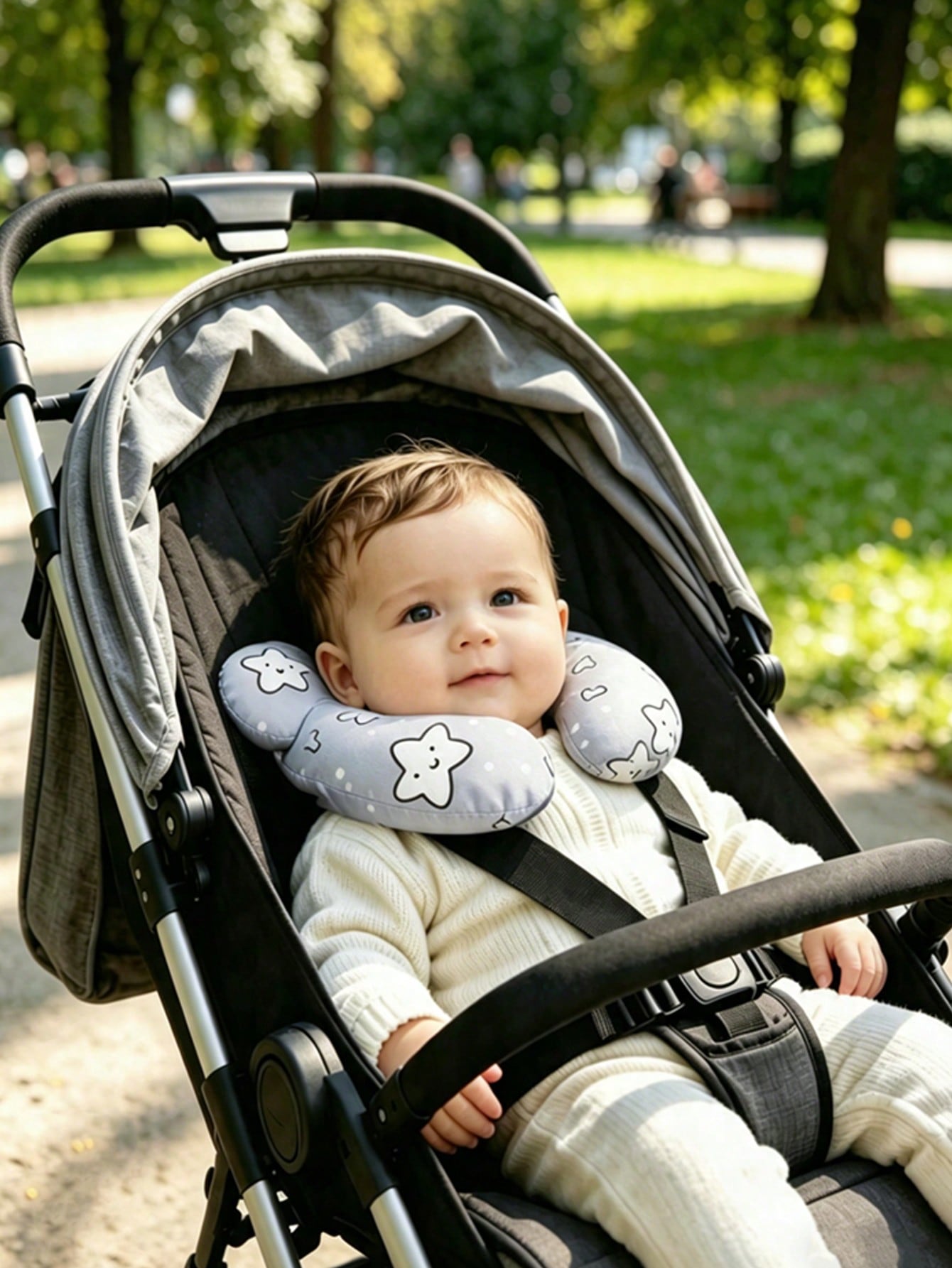 Cuscino a forma di U per bambini, cuscino da viaggio per neonati, motivo a cartoni animati morbido, traspirante e carino, cuscino morbido per il supporto della testa del bambino, adatto per seggiolini auto, passeggini e viaggi