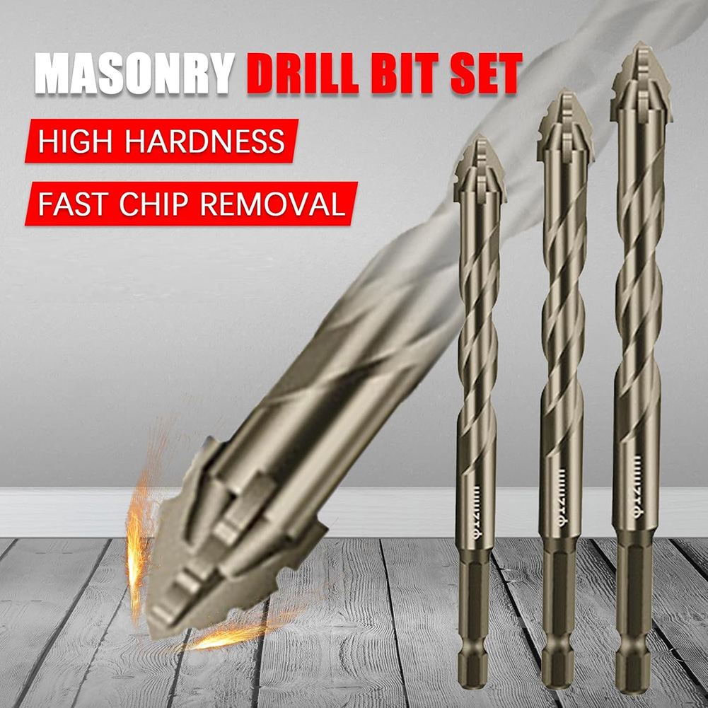 5pcs 4/6/8/10/12mm Eccentric Drill Bit 4 Edge Masonry Drill Bits Set For Wood Concrete Glass Brick Tiles