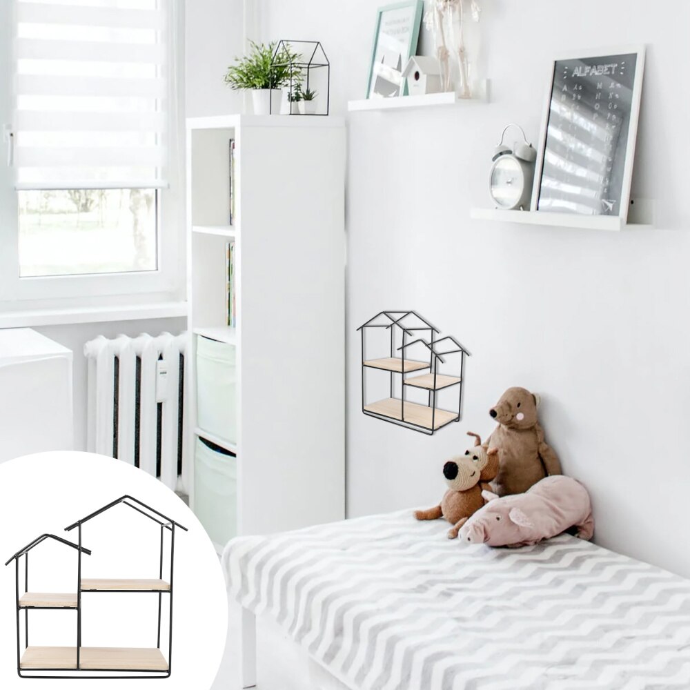 1Pc Solid Wood Wall Shelf Nordic Style Storage Shelf Wall Stand: Black