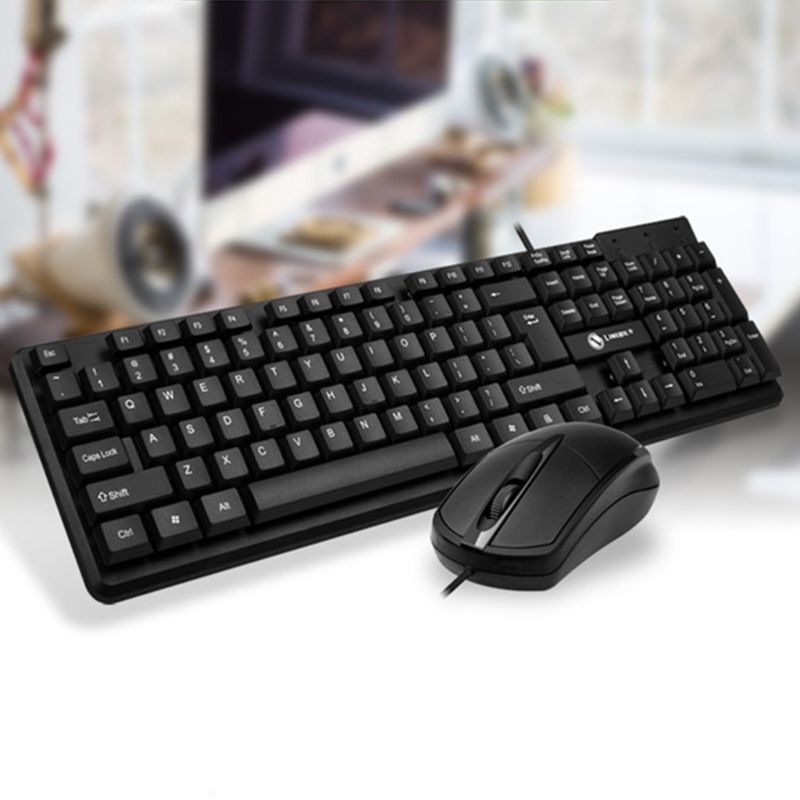 Black Silent Ergonomics Wired 104 Keys Keyboard and Mouse Combo Set for Laptop Computer PC Universal