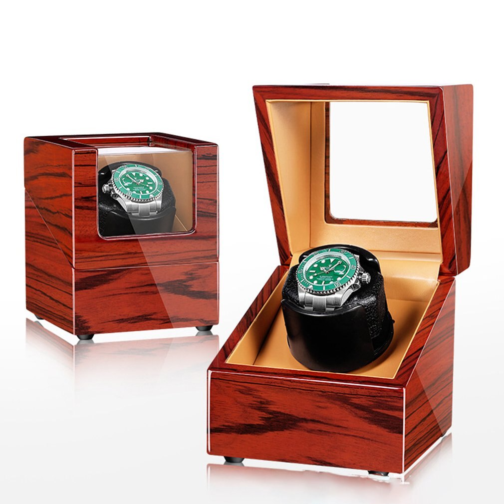 Portable Repair Single Watch Winder With Quiet Motor Wooden Storage Box Practical Automatic Watches 4 Rotation Mode: Ebony Wood Brown PU