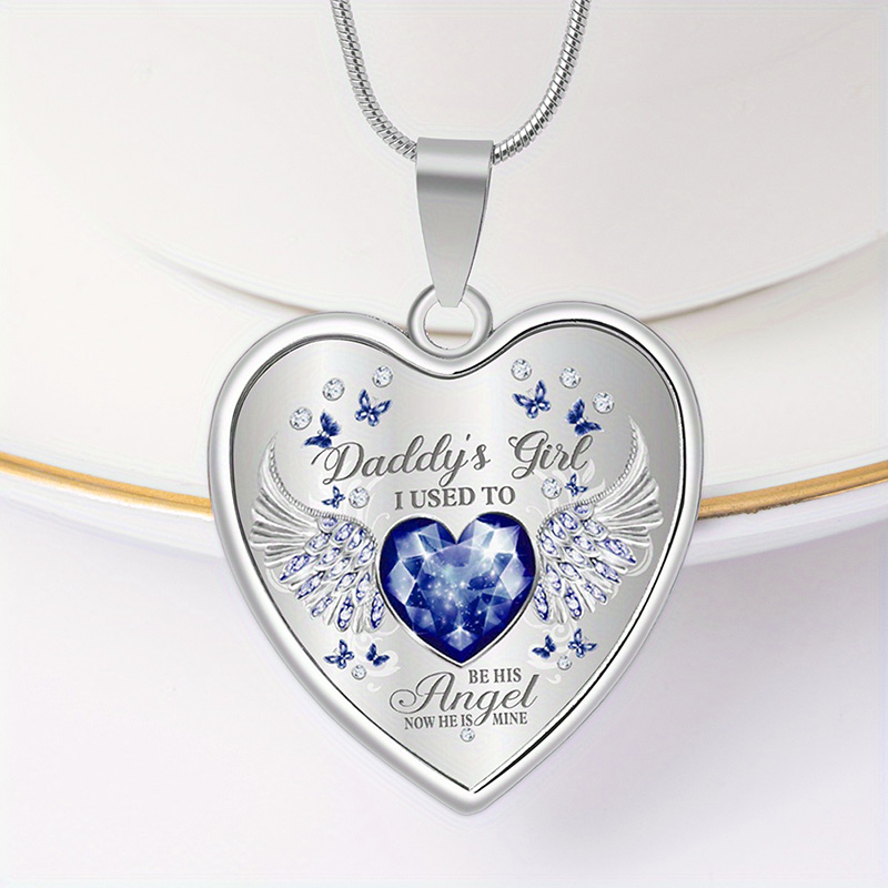 12 Maanden Angel Wings Daddys Meisje Hart Hanger Ketting Verjaardagscadeaus Voor Daugher Epoxy Sieraden: Blue Zinc Plated