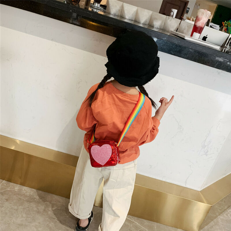 Baby girl toddler bag casual one-shoulder bag rainbow shoulder strap love decoration crossbody bag cute