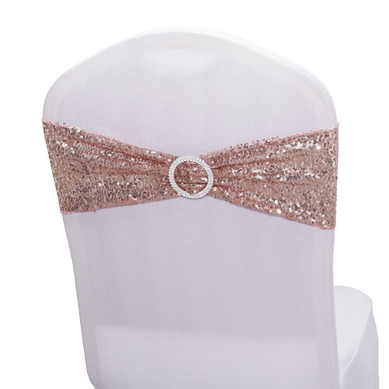 Sequin Chair Bands Stretch Spandex Chair Sash Band with Round Buckle for Wedding Events Banquet Decoration Party Supply: LightPink Chair Band