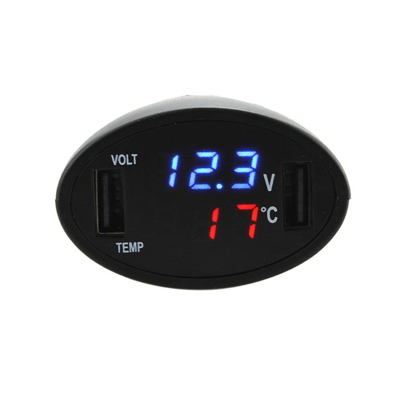 3 In 1 12V Dual Usb Auto Telefoon Oplader Thermometer Voltmeter Display Auto Usb-poort Lader Volt Meter