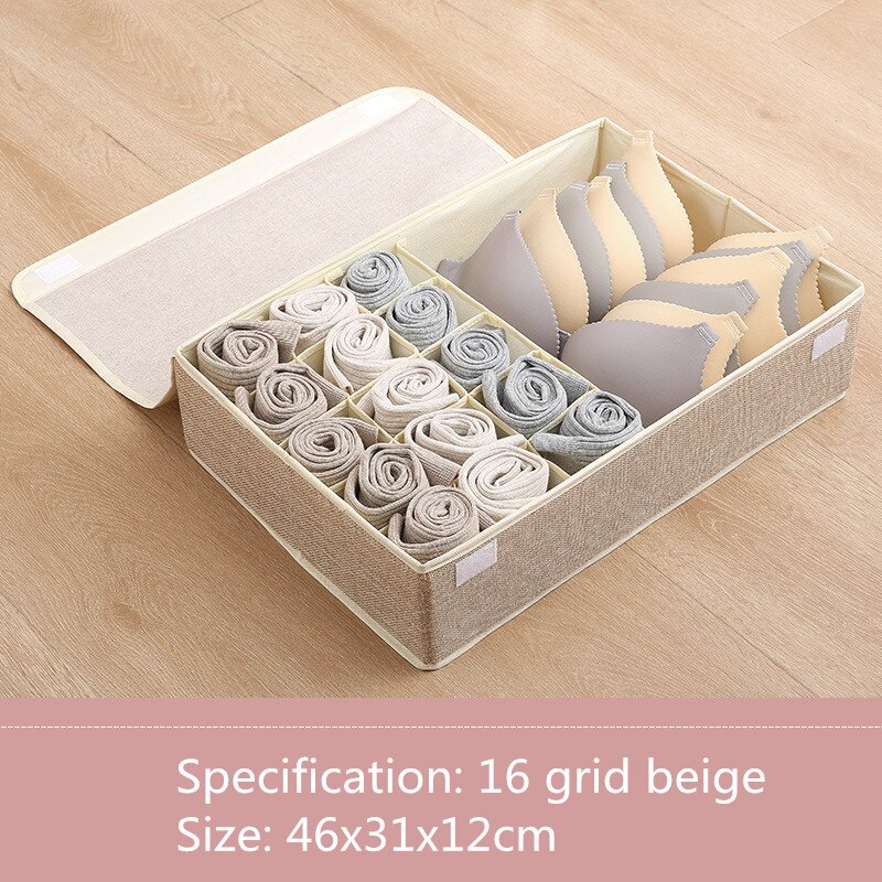 Thuis bh opbergdoos sokken doos bakken ondergoed organizer box opberg organizer stofhoes opbergzak: Beige 16 roosters
