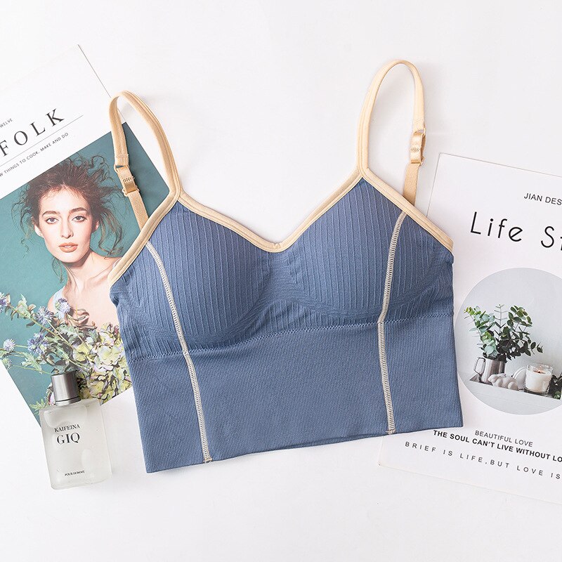 SVOKOR Seamless Bra Sexy U-Shaped Back Tube Top Cotton Bralette Bra Wireless Women Lingerie Brassiere Fitness Underwear: Blue Sexy Bra