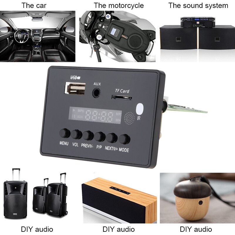 VTF-0025BT V1.0 12V DTS Lossless Video Player Decoder Plastic+ PCB Support USB TF AUX FM Radio Fit for MP3 / MP4 / MP5