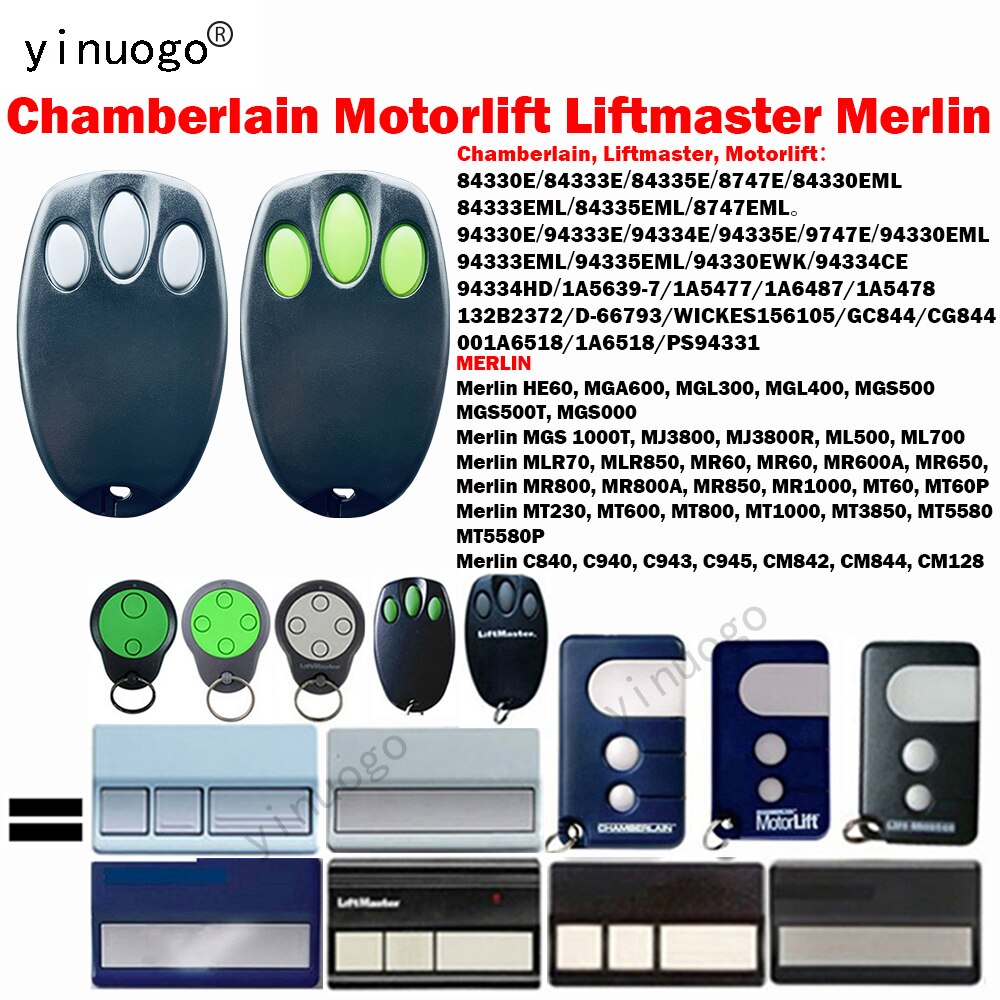 Chamberlain Liftmaster 94335E Merlin C940 C943 C945 CM842 CM844 MotorLift ML500 ML700 ML750 ML850 433.92mhz Remote Control