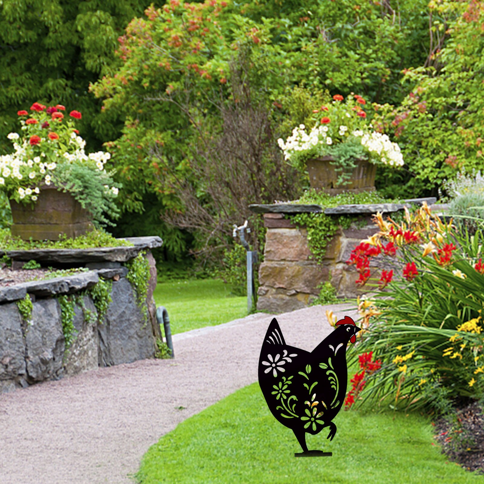 Haan Animal Silhouet Stapel Shadow Decoratie Stake Tuin Tuinieren Decoratie Kip Silhouet Land Yard Art