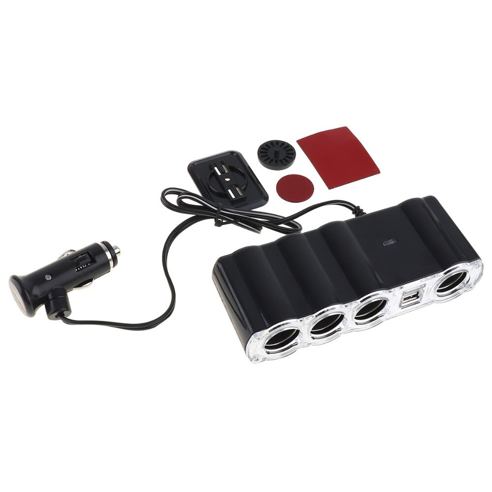 Universal 4 Way Multi Socket Car Charger Vehicle Cigarette Lighter Splitter 12V 5A Dual-USB Ports Plug Adapter