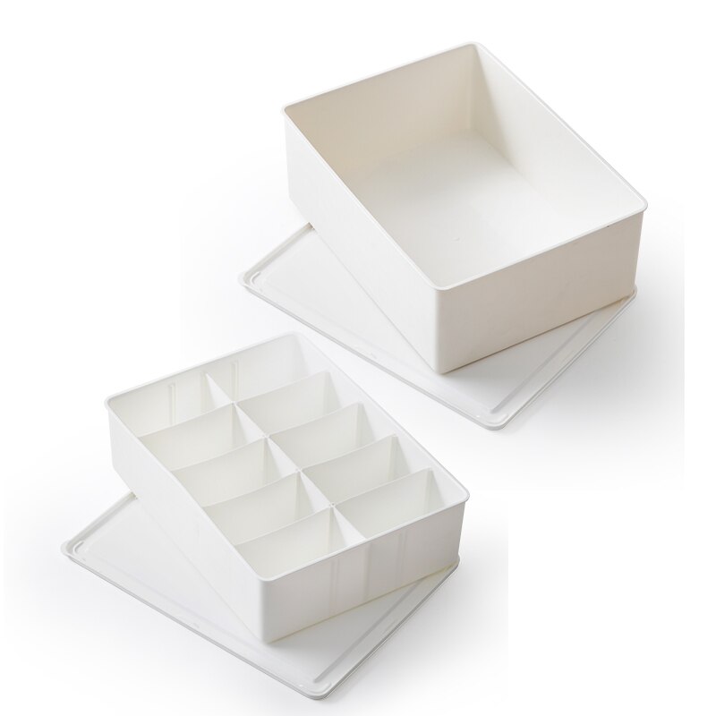 Adjustable Drawer Makeup Organizer Cabinet Organiser Plastic Dividers For Drawers Clothes Organizers Tray For Cosmetic: 10Grid And Box-White