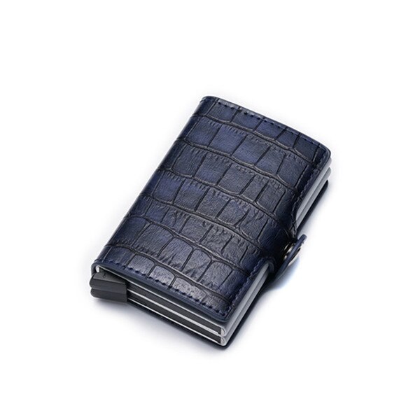 Zovyvol Functie Pu Lederen Card Case Mannen Wallet Credit Kaarthouder Bezoek Aluminium Dubbele Dozen Card Portemonnee Vrouwen: Blue 1398