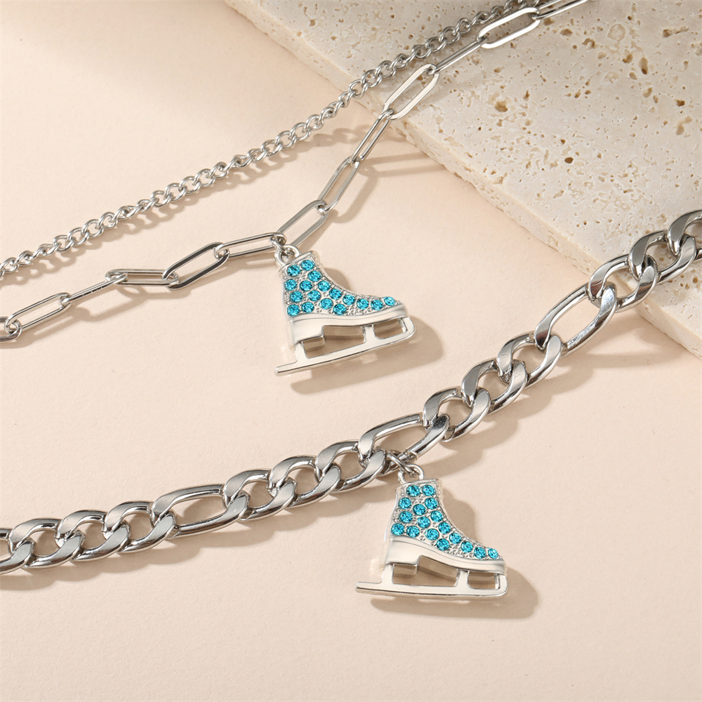 EUEAVAN cristallo zircone Ghiaccio pattinare scarpa fascino bracciale smalto lusso blu rosa bracciali pattinaggio di figura sport donna uomo gioielli