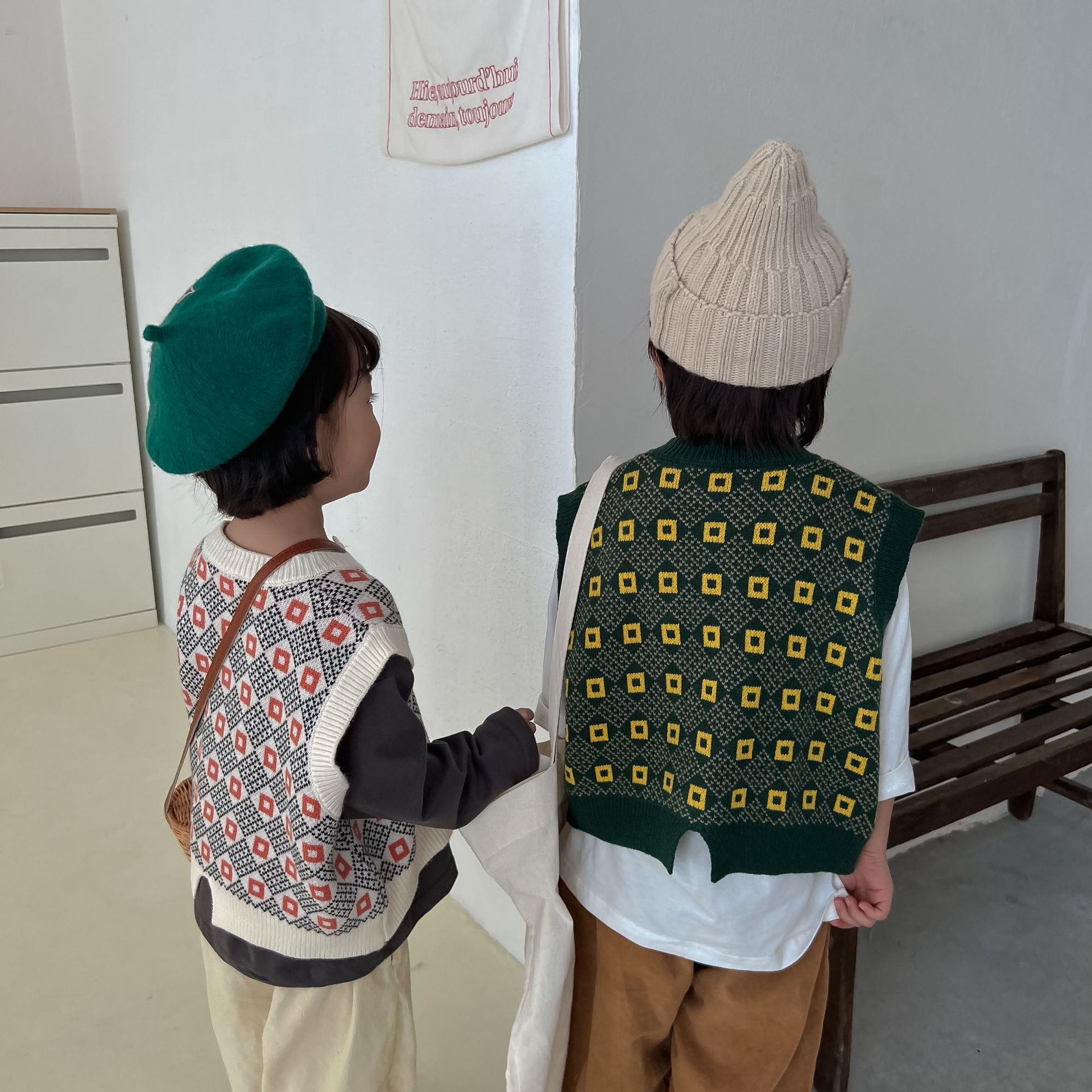 9990C Kinderkleding Jongen Vesten Lente 2022 Retro Gebreide Meisje Vesten Mode Alle Match 1-7Year Kid 'S vest.