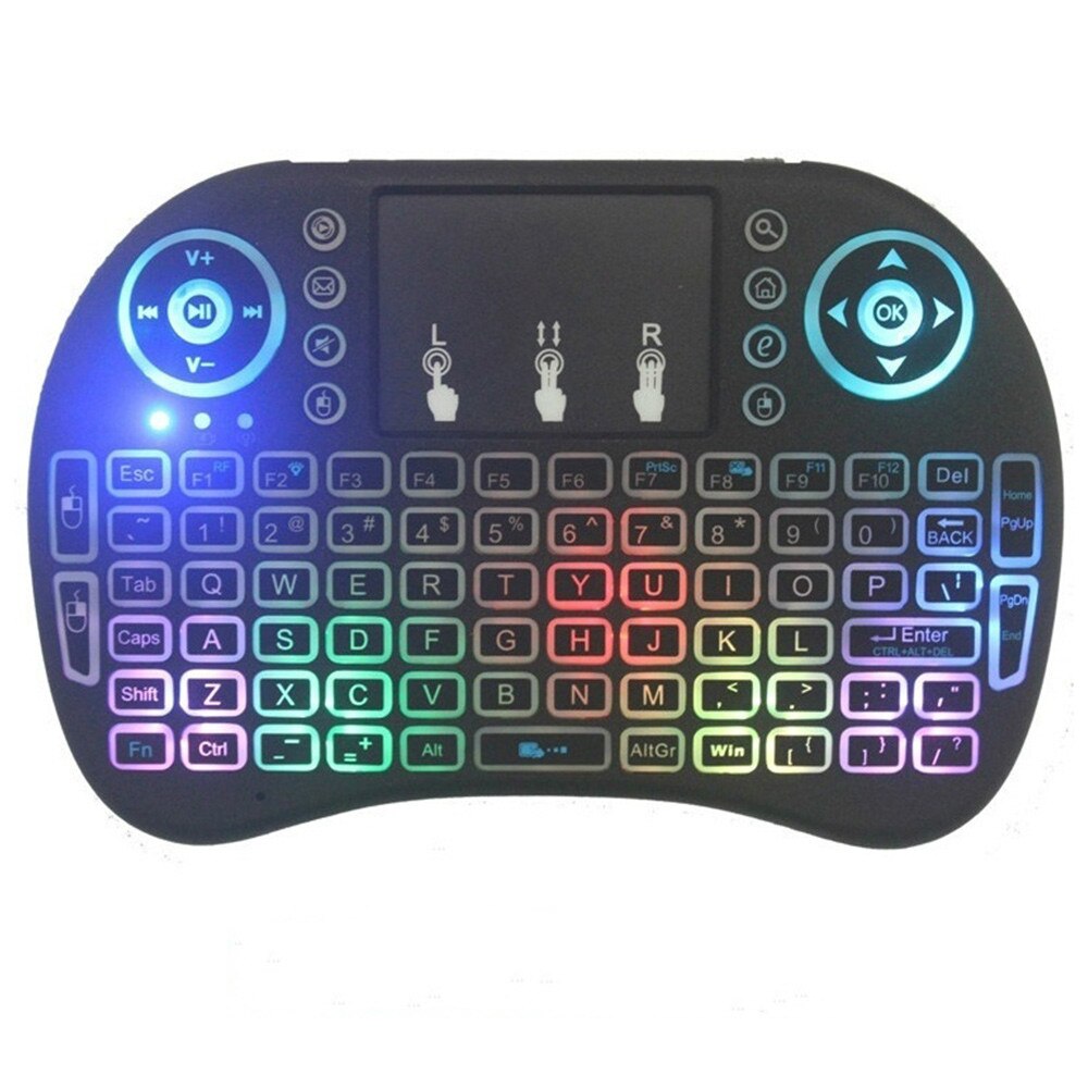 i8 2.4Ghz Luxury Wireless Keyboard 3 Color Backlight + 7 Colorful Light English/Russian/French/Spanish Remote Control Touchpad: English Version