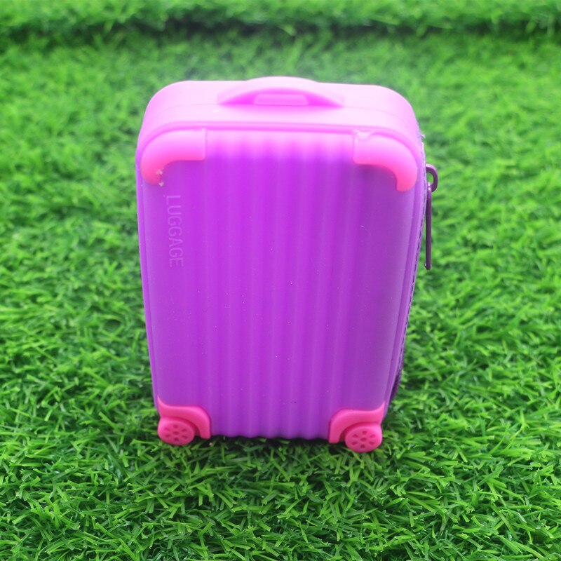 Silicone Coin Purse Suitcase Card Bag Waterproof Small Soft Zipper Storage Bag Girls Cute Funny Coin Purse Wallet Candy Color: Purple