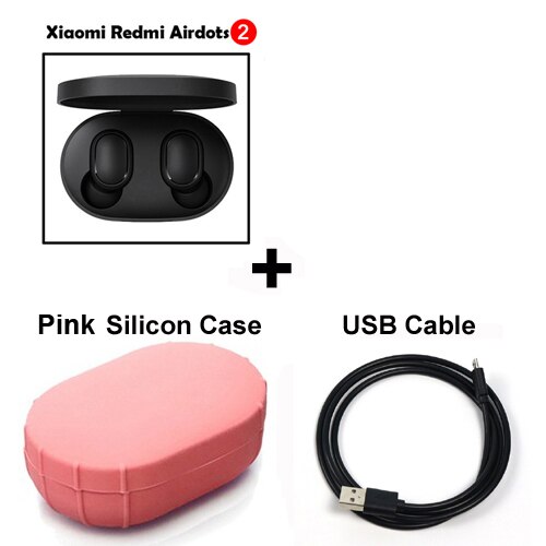 Xiaomi Redmi Airdots earphone 2 TWS Stereo Wireless earphone Voice control Bluetooth 5.0 Noise reduction Tap Control: Add Cable Pink Case