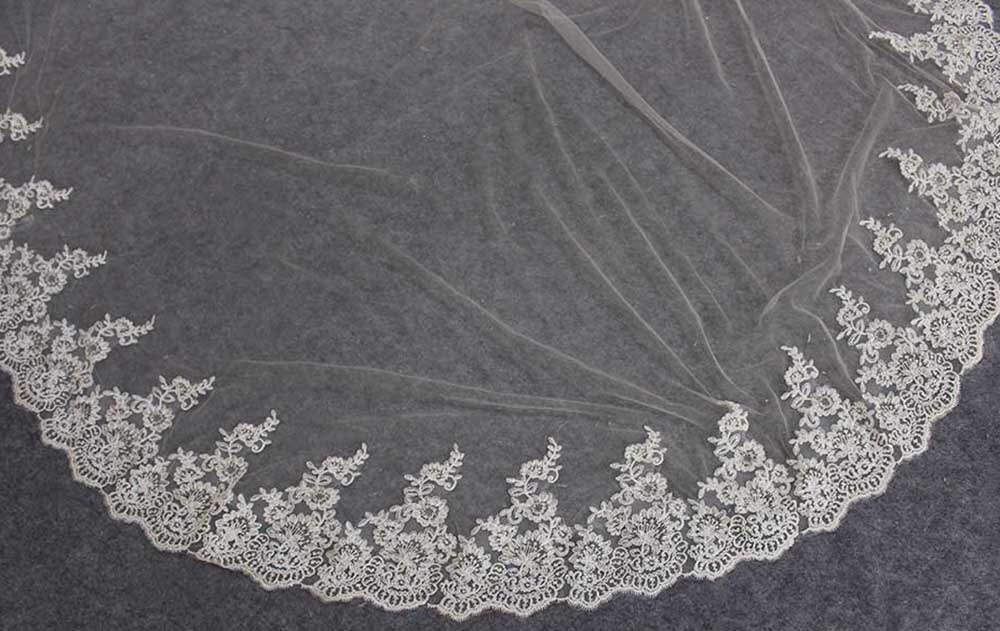 Champagner 2 Schichten Teil Spitze Hochzeit Schleier 3 Meter Lange 2T Abdeckung Gesicht Braut Schleier Champagner/Elfenbein/ weiß Braut Schleier