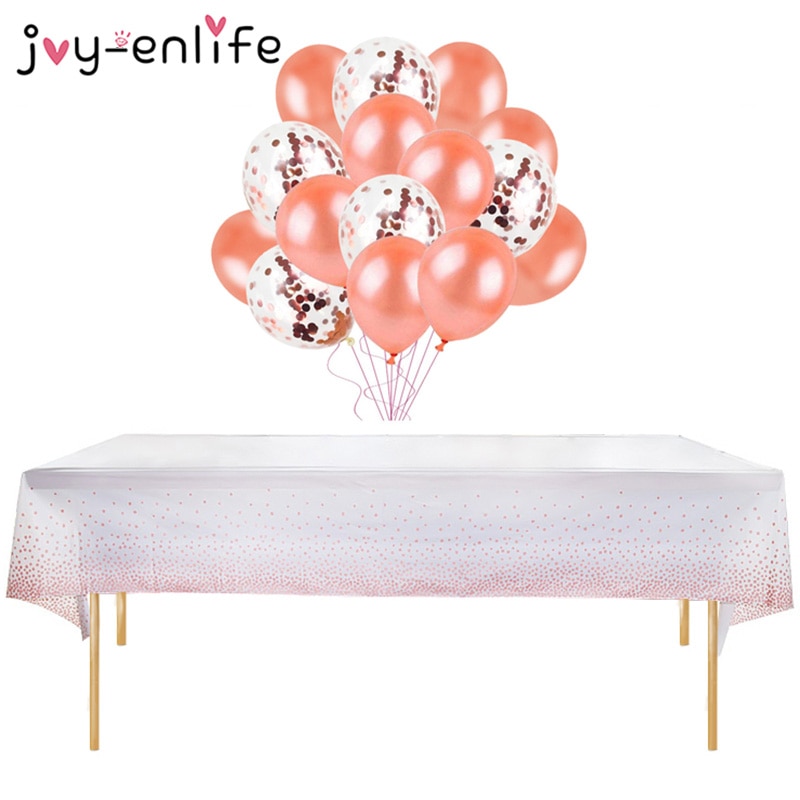 21pcs/set Disposable Party Table Cloths Rose Gold Dot Table Covers Confetti Balloons for Birthday Party Wedding Anniversary