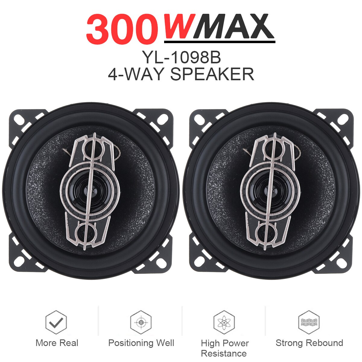 2 unids/lote, 4 pulgadas, 300W, 4 vías, altavoz Coaxial para coche, música estéreo, frecuencia de rango completo, altavoz Hifi, instalación no destructiva