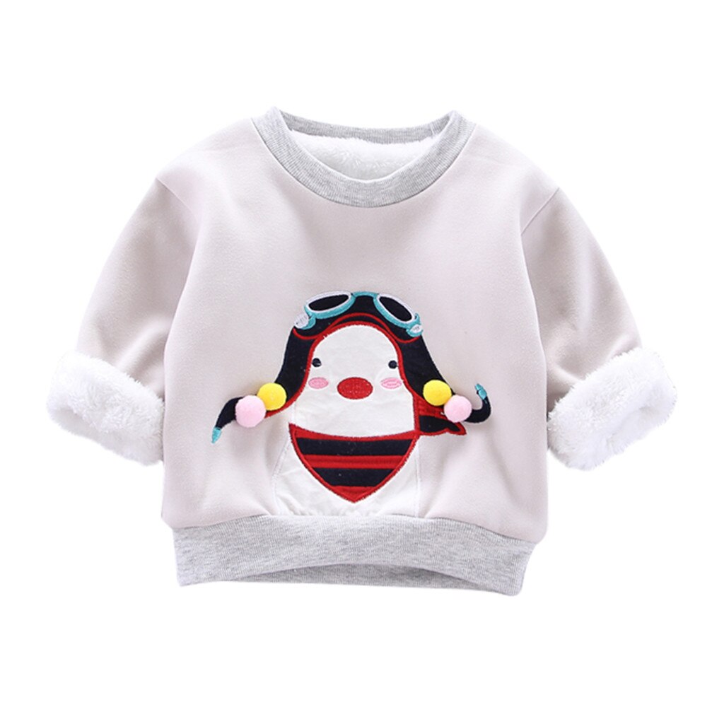 Kids Peuter Baby Jongens Meisjes Warme Dikke Fleece Cartoon Sweatshirt Trui Tops Warme Kleding Winter kinderen Jas Trui: Gray 4 / 4T