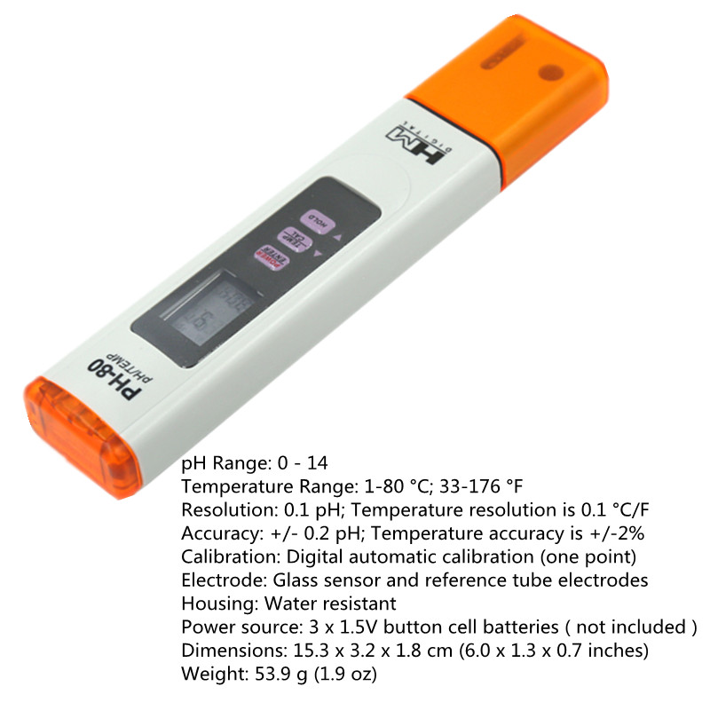 HM Digital PH-80 Waterproof PH Temperature Meter Hydro With Automatic Calibration Function Water PH Tester 40% Off