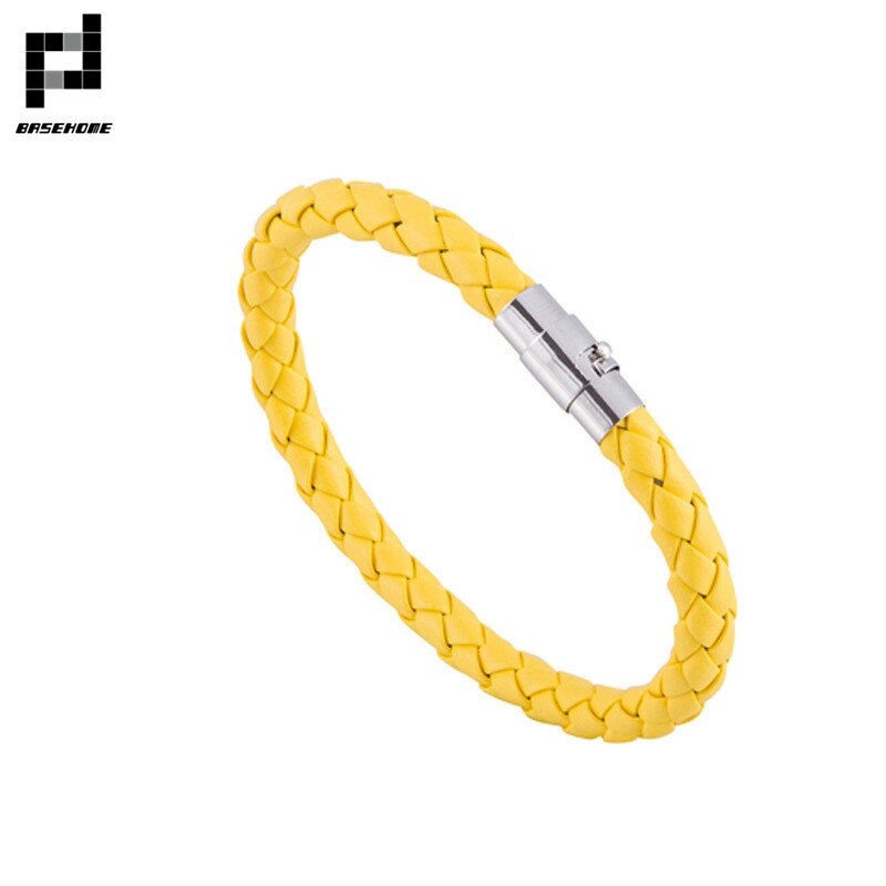 BASEHOME nowy 13 kolor plecione skórzane bransoletki mężczyźni kobiety zapięcie miedziane bransoletki męskie bransoletki prezent biżuteria: yellow