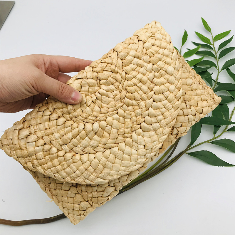 Corn Husk Weave Dinner Clutch Bag Women's Simple Solid Straw Large Purse Woman Summer Casual Vacation Ladies Wallet: Beige