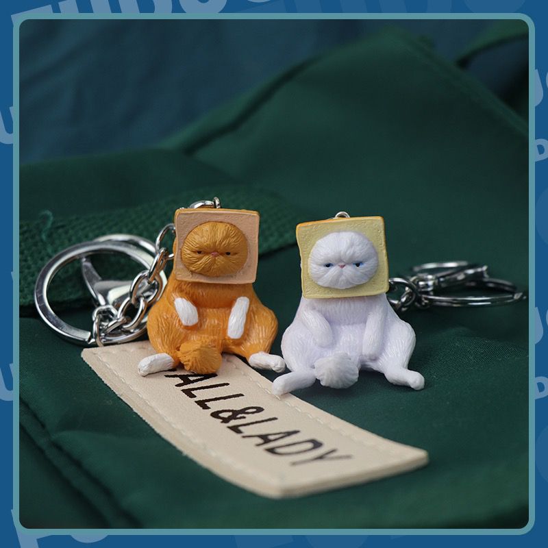 Cartoon Cute Keychain Cat Key Chain Men and Women Charm Bag Pendant Accessories Toast the cat Key Ring