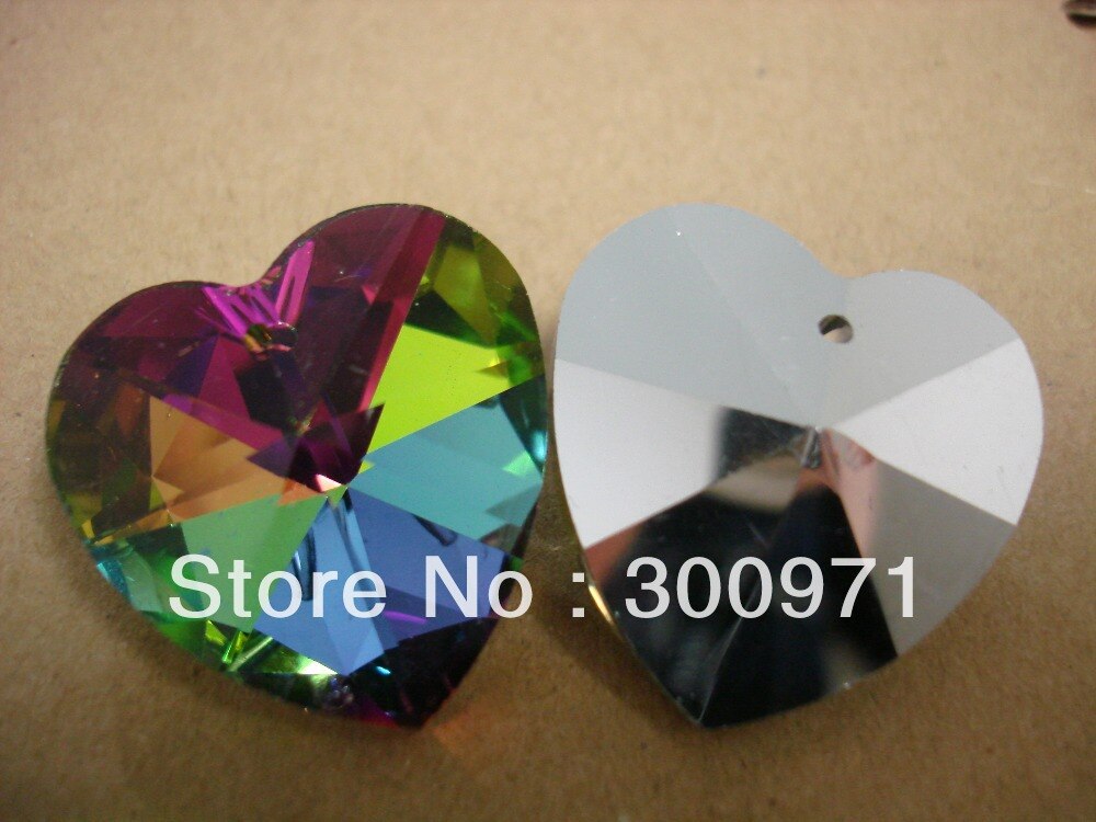 , 25 stks/partij 28 MM kristal hart hanger, VEELKLEURIGE kleur met crystal hart hanger in een gat.
