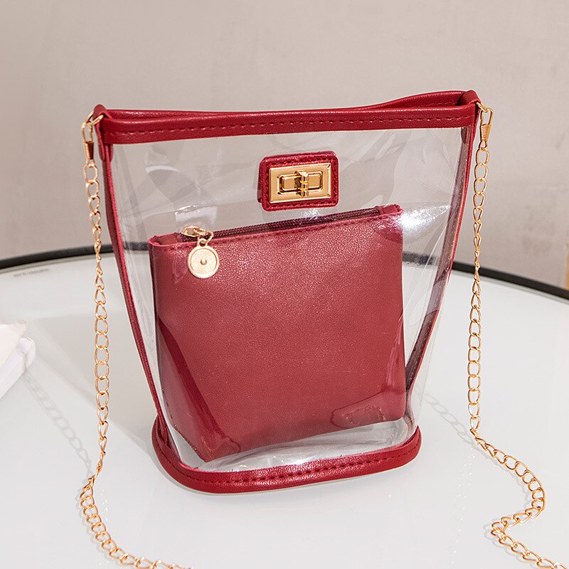 Bolso de hombro transparente con forma de cubo para mujer, bolso bandolera con cierre de cadena para mujer, bolso de mano de cuero de PU para verano: 01