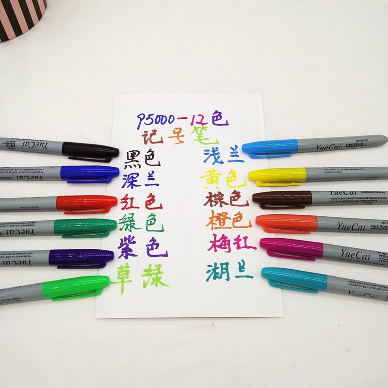 12 stk sæt yue cai oliepenne farvede markører kunstpen permanent farvepenne kontor brevpapir