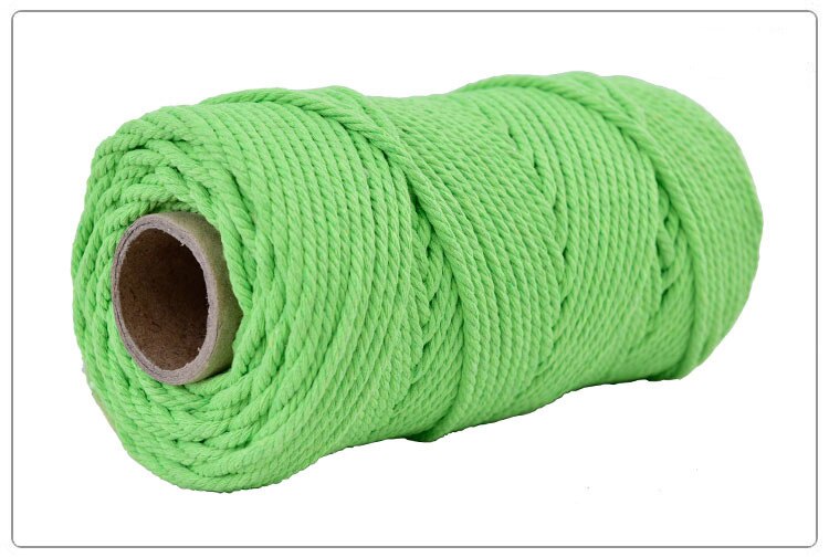 4mm 100%  bomuldssnor farverig reb ledning beige snoet håndværk macrame snor gør-det-selv bryllup hjem tekstil dekorative forsyning 100m: Lysegrøn