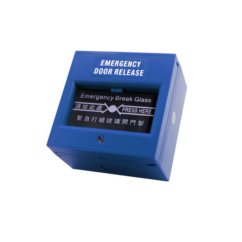 Interrupteur de déverrouillage de porte d'urgence, bouton d'alarme, bouton de sortie en verre, système d'accès de contrôle: blue