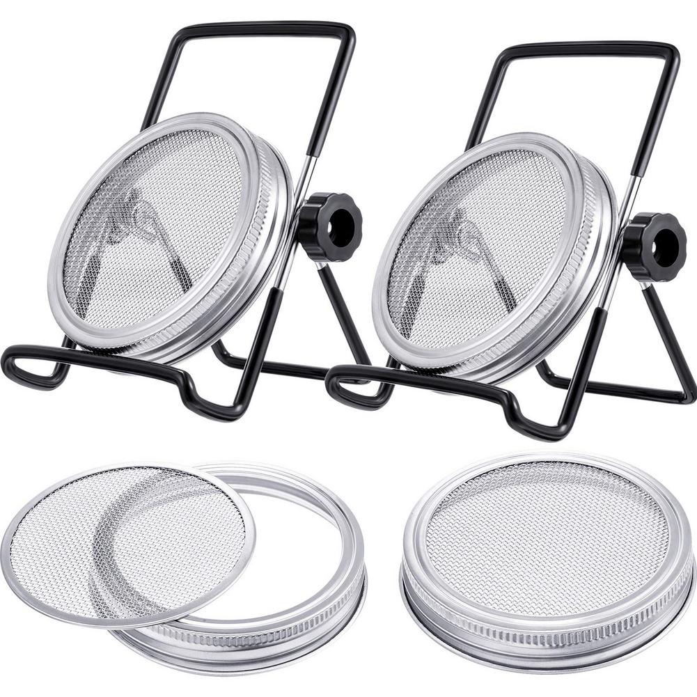 Frøspire spiring dækningssæt spiring murværk krukker med 2 pak rustfrit stål spirende stativer til bred mund murværk krukker