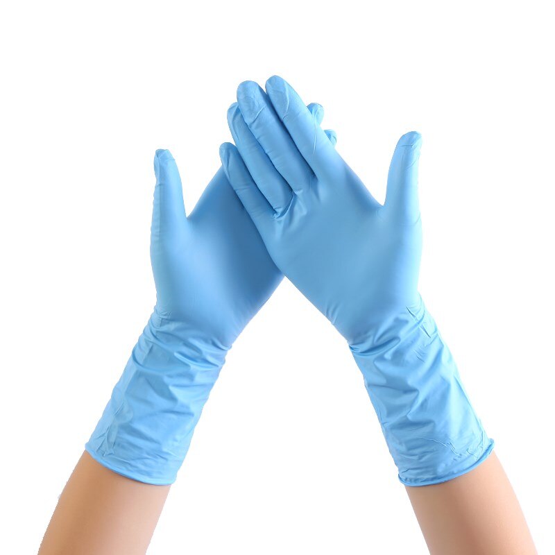 Long Sleeve Blue Disposable Rubber Gloves Household Cleaning Catering Food 12inch Nitrile Gloves Thick and Durable Gloves