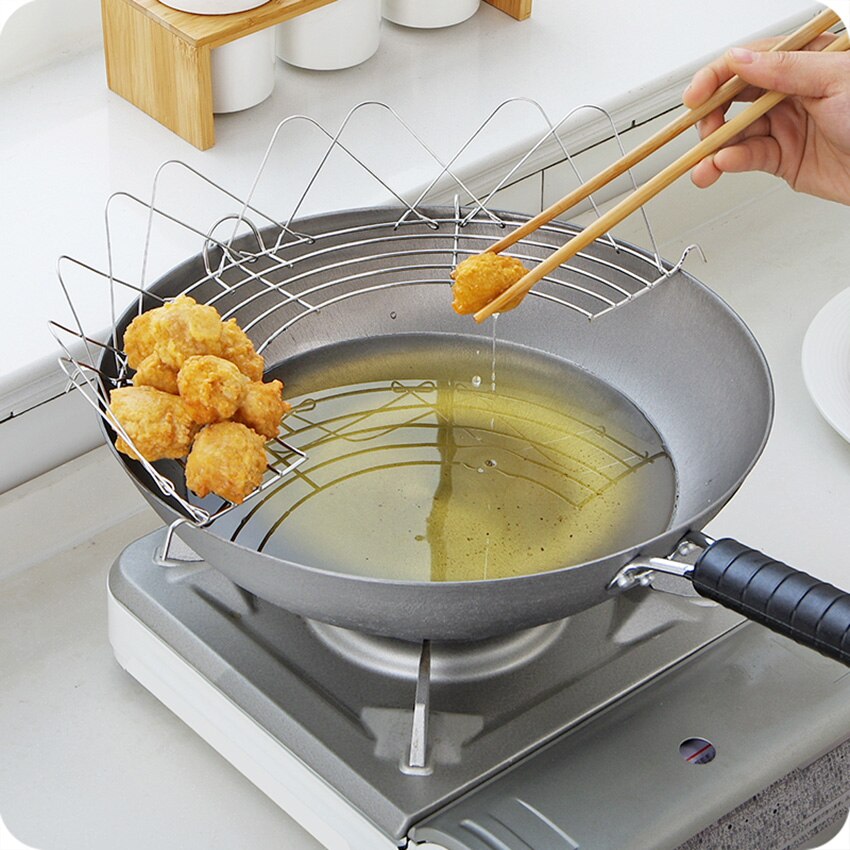 Multi-function Frying Oil Filter Rack Stainless Steel Semicircle Steaming Drain Oil Holder Kitchen Cooking Foldable Gadgets