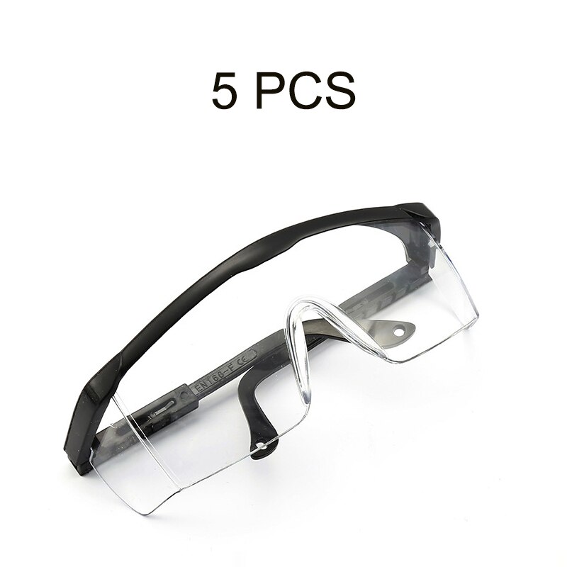 Beskyttende beskyttelsesbriller fungerer anti-støv anti-tåge vindtæt anti støv spyt gennemsigtige beskyttelsesbriller øjenbeskyttelse: Sort 5 stk