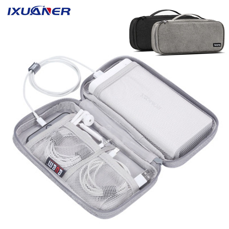 Multi-grid Earphone Case Storage Bag Organizer Polyester Data Cable Travel Storage Bags Power Bank Bag Laptop Power Supply Bag