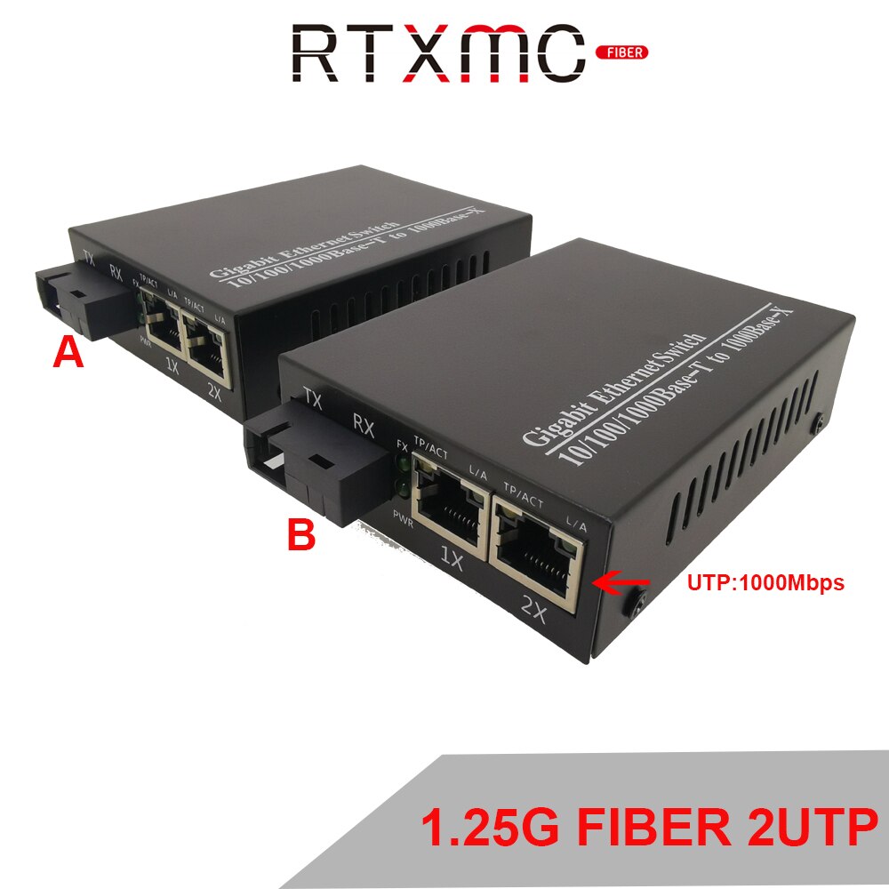 2 Pcs Fiber Transceiver 2 Port 10/100/1000M Gigabit Ethernet Switch 1.25G Fiber 2 RJ45 glasvezel Media Converter Met Power