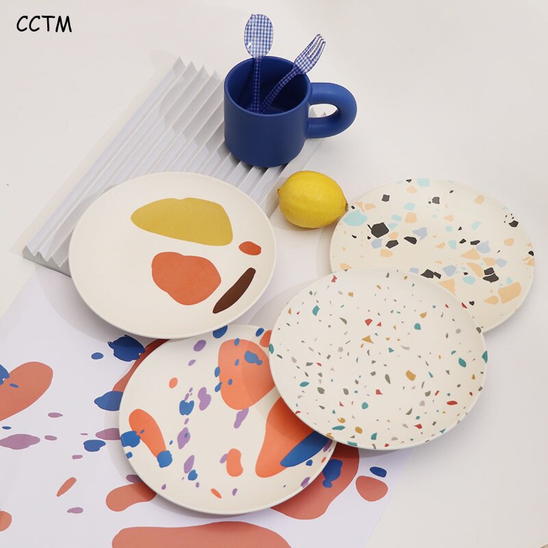 Piatti creativi dipinti a mano piatto da picnic piatto da frutta fibra di bambù contenitore per alimenti per la casa piatto da pranzo ciotola di riso stoviglie per bambini